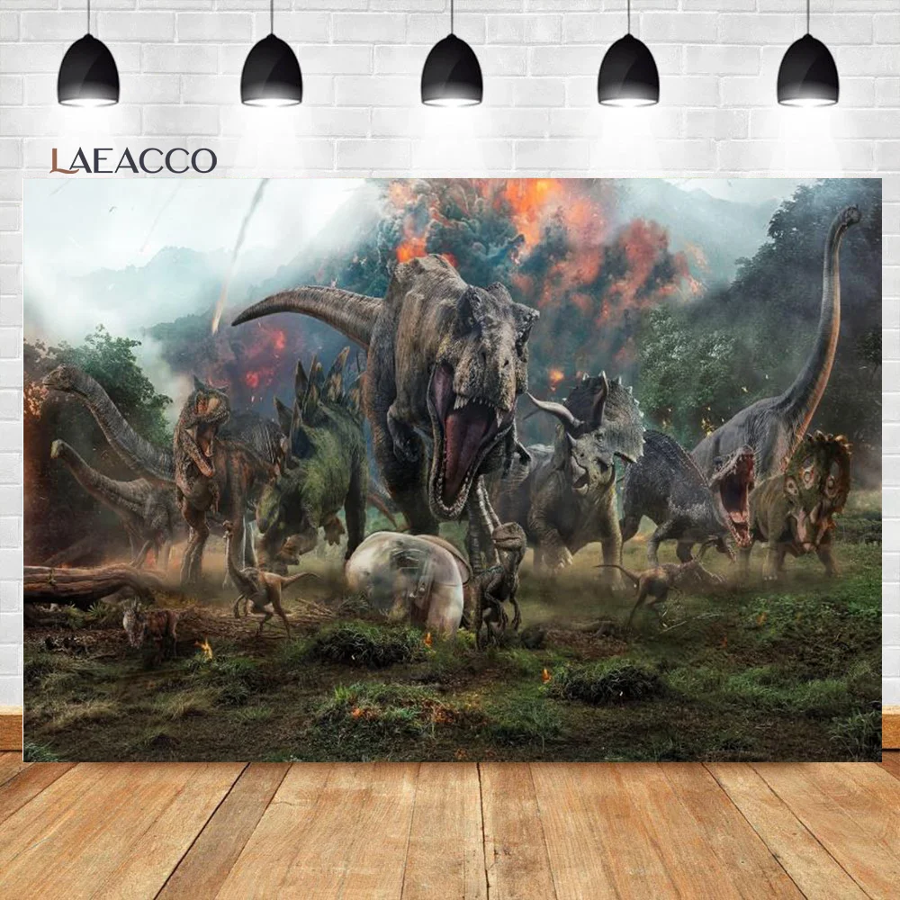 Laeacco Birthday Backdrops Cartoon Jungle Party Jurassic World Dinosaur Baby Newborn Photocall Customized Photography Background