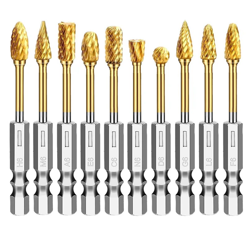 

ABGH-10 Pcs 1/4Inch Carbide Burr Set, Double Cut Die Grinder Bits Rotary Burrs Tool Set With Box For Metal, Wood, Stone