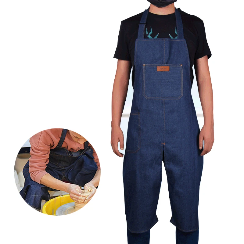 Apron with  Adjustable Split Leg Pottery Pocket DIY Ceramic Sculpture Mud-retaining Overalls Woodworking Anti-oil Anti-fouling