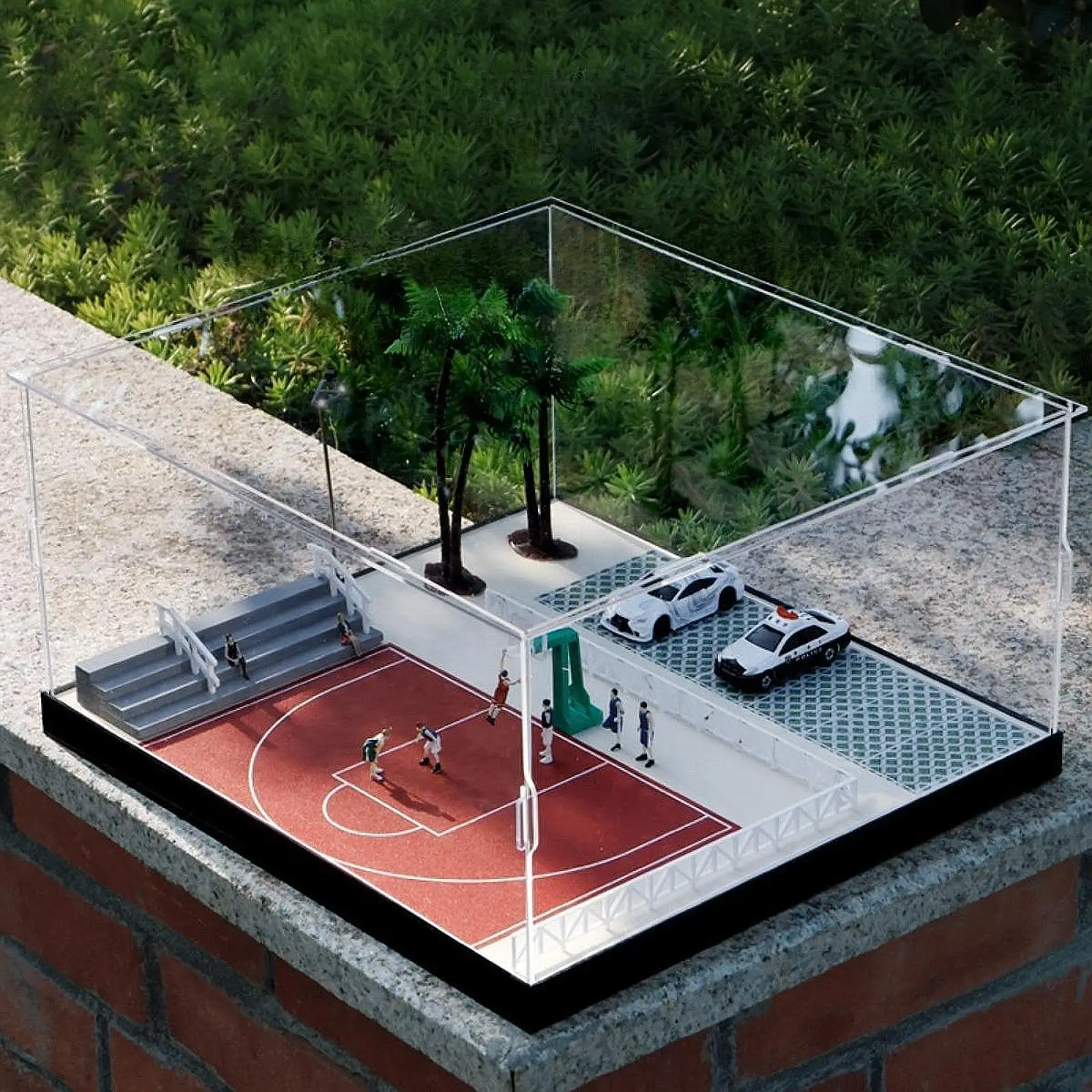

1/64 Scale Model Car Display Case Simulation Parking Lot Tabletop Decor Sturdy Basketball Court Scene for Alloy Car Toy Cars
