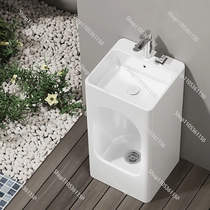 Column basin, double-hole face wash basin, ceramic household mop pool, hand wash basin, integrated molding, hand wash feet