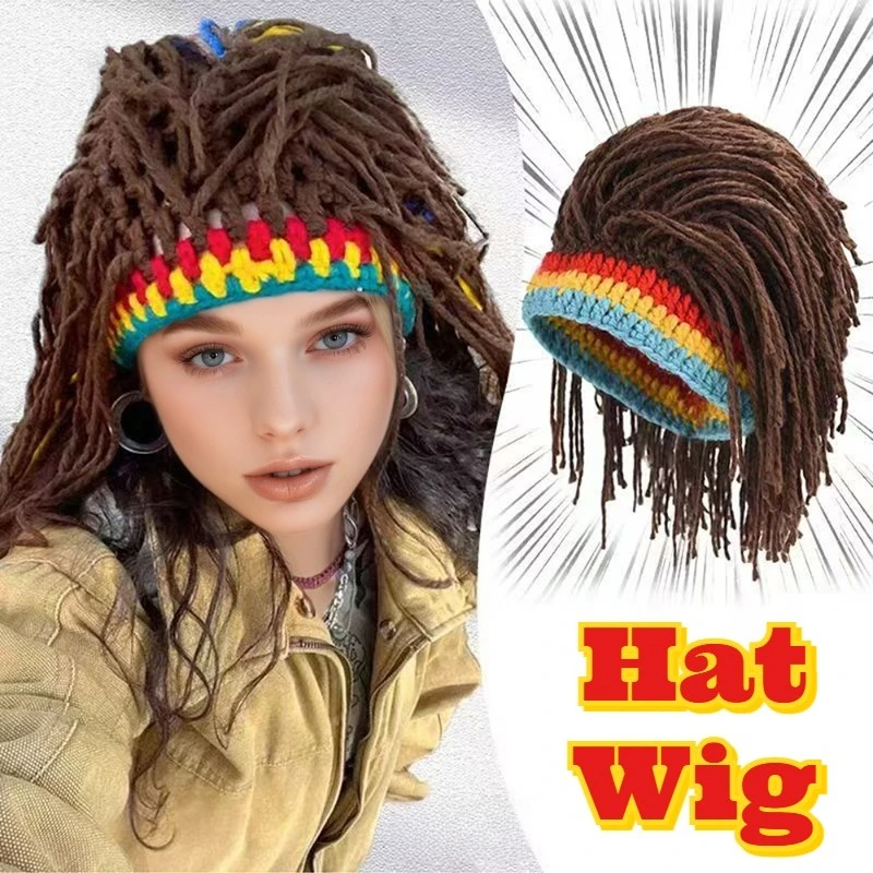 

‌Unisex Dreadlock Hat Attached Wig Braided Knit Cap Men Women Costume Party Hip Hop Rasta Style Handmade Crochet Funny Faux Locs