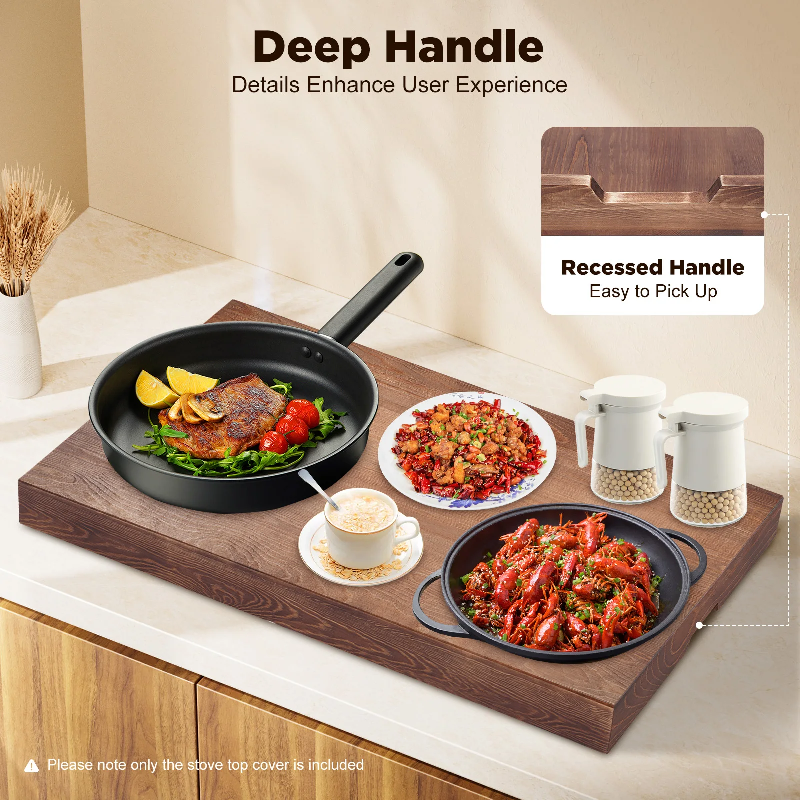 

Stove Top Cover, Walnut Color Noodle Board for Kitchen - Handmade Pine Wood Stove Cover with Handles, Extra Thick 8mm (0.31inch)