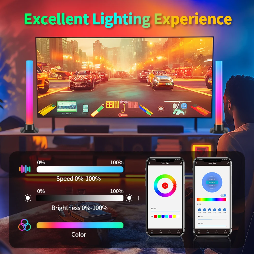 Smart LED Table Lamps Sound Control Pickup Lights Bar Ambient Lamp With App Control For Compute Gaming Room Decor RGB Desk Light