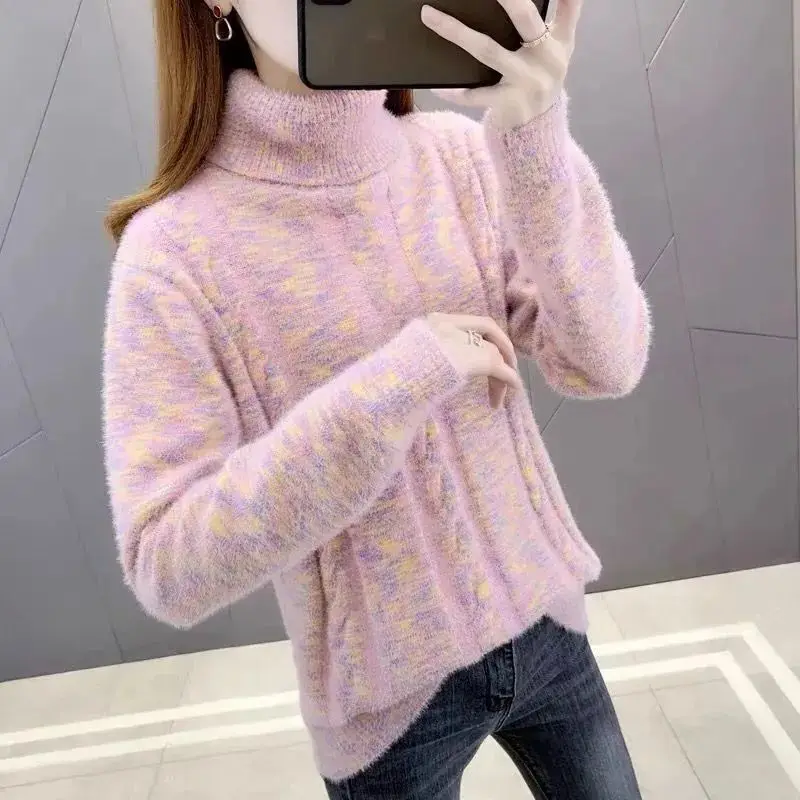 

Imitation of Mink Velvet Sweater Women's Underlay 2023 New Winter Thickened High Collar Pullover Women's Long Sleeve Top B563