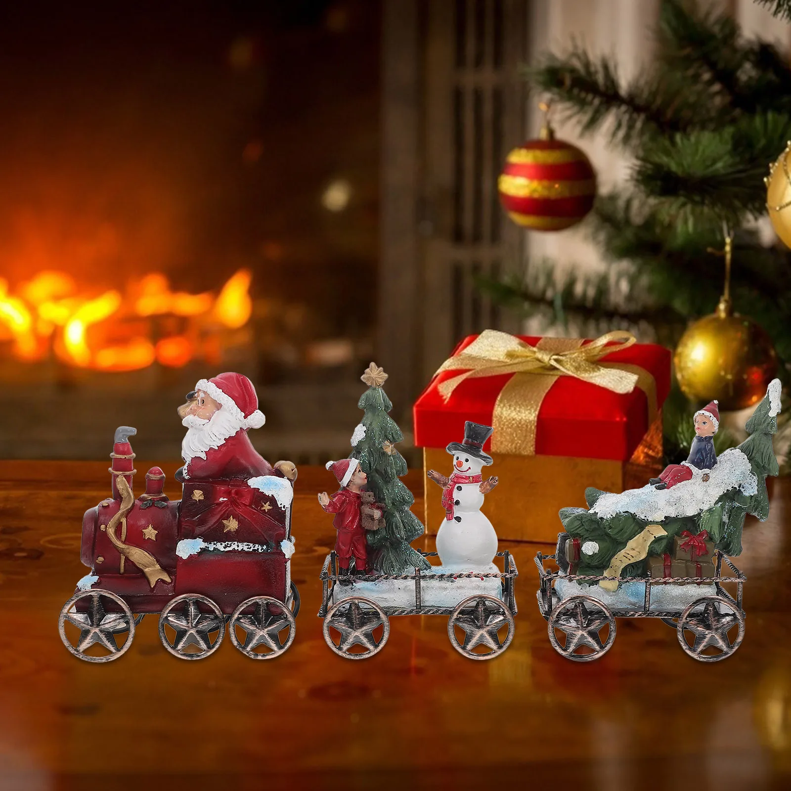 

3Pcs Christmas Resin Train Set Ideal Home Decor Versatile Use Kindergarten Decoration Bright Colors Delicate Design
