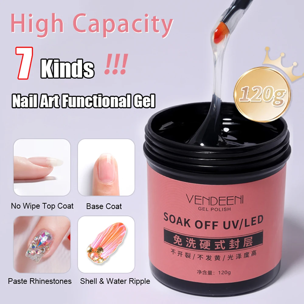 Vendeeni 120g UV Functional Nail Gel Polish Base No Wipe Top Coat Painless Extension Gel Russian Leveling Gel Reinforced Gel