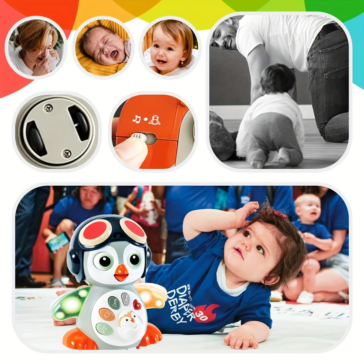 춤추고 움직이고 걷고 기어다니는 펭귄 장난감, 기어다니는 법 배우기 인터랙티브 발달 장난감, 할로윈/크리스마스 선물