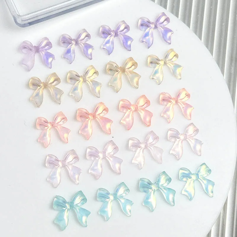 무작위 혼합 오로아 나비 매듭 네일 참, 신선한 투명 송진 네일 아트 장식, 매니큐어용 DIY 쥬얼리 액세서리, 50 개
