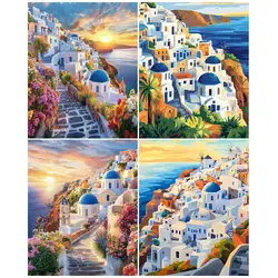 GATYZTORY Acrylic Paints Town Scenery Picture Drawing On Canvas HandPainted Oil Painting Coloring By Number Kits Home Wall Decor