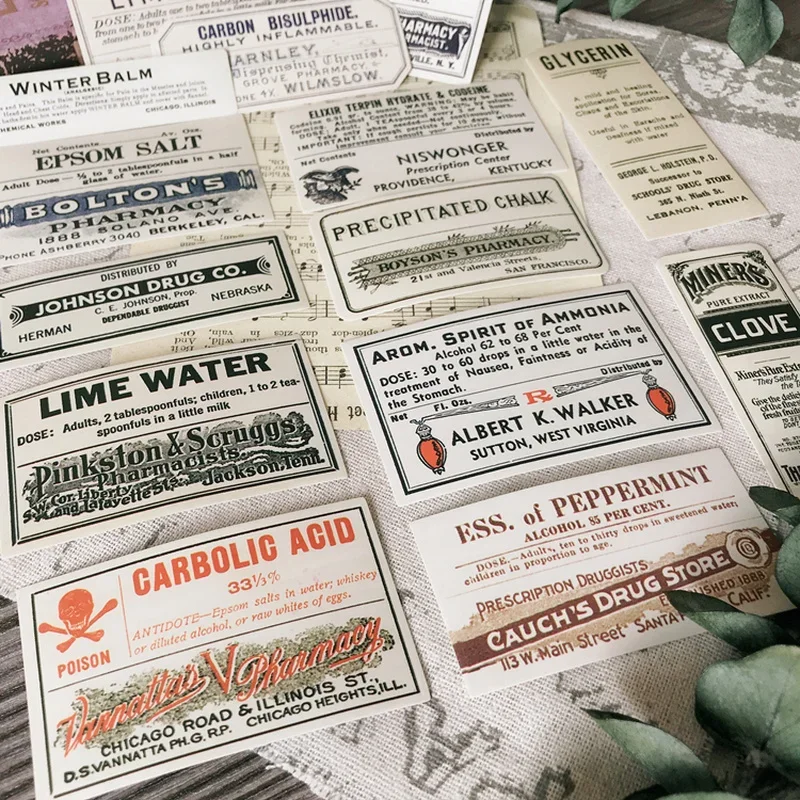 16 Pcs Tim Holtz Style Old Brand Junk Journal Ephemera Vintage Sticker Retro Label Album Aesthetic Sticker Scrapbooking Material