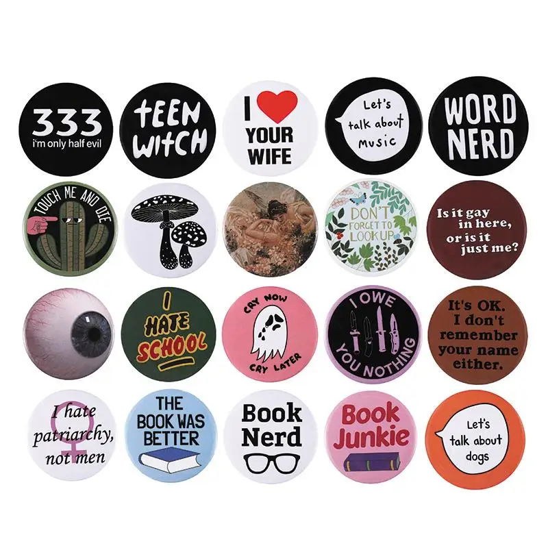 30Styles Fun Book Eye Tinplate Pins I Hate School Button Brooch Lapel Badges Cartoon Jewelry Gift for Kids Friends