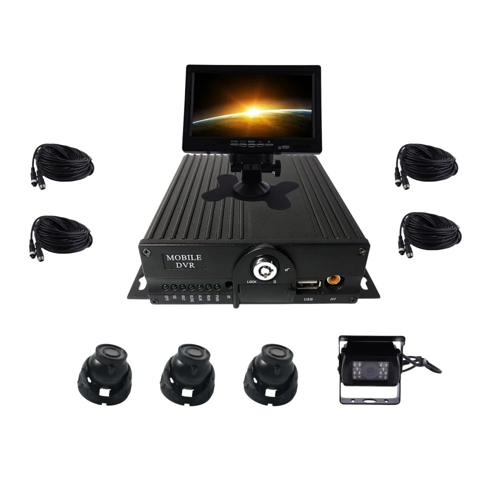 4K 720p H.264 H.265 4 Ch 4 Channel SD Card SSD 360 Mobile DVR Kit MDVR Set Monitor Camera Security Cameras For Vehicle Truck Car