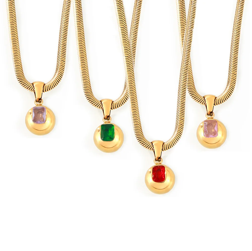 Moda colorida zircão bola pingente colar feminino 316l aço inoxidável cobra osso corrente jóias não-desvanecimento acessórios
