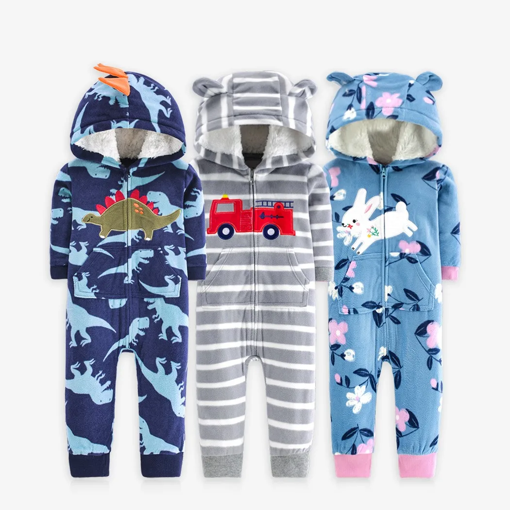 Hooded Animal Style Infant Baby Romper Warm Polar Fleece Pajamas Babe boy girl jumpsuit Sleepwear 6-24M