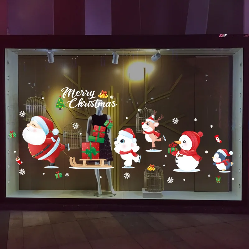 Merry Christmas Window Stickers Wall Sticker Xmas Decals Christmas Decorations For Home Shopping Mall Store Office Window