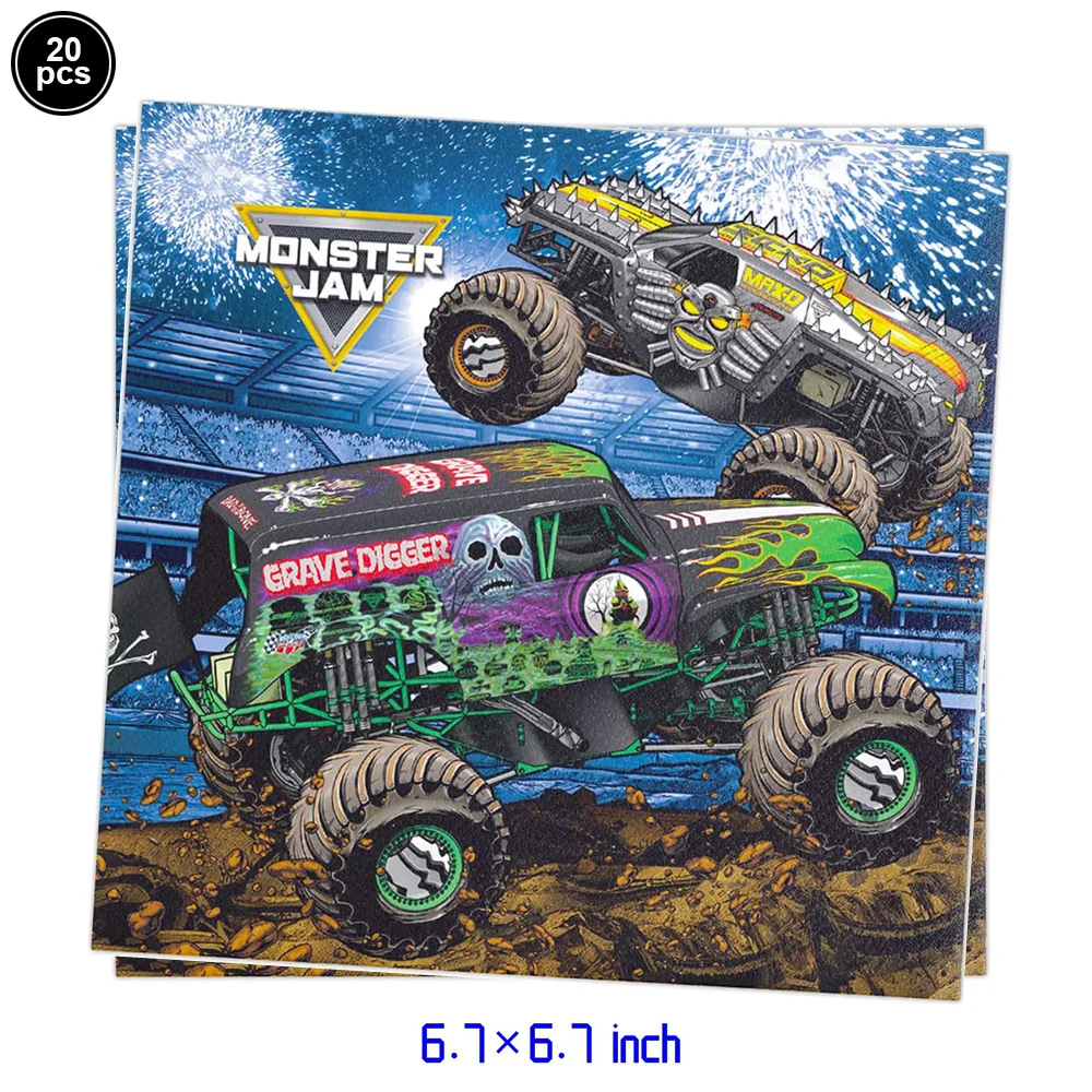 Monster Truck Party Supplies Disposable Tableware Plates Napkin Banner Tablecloth for Kids Boys 2nd Birthday Party Decorations