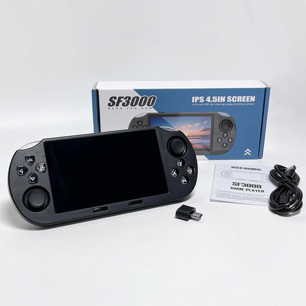 

SF3000 Portable Mini Handheld Game Player 4.5 Inch IPS Screen Retro Video Game Console Built-in 20000+ Games for PS1/GBA/SFC