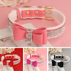 Cute Bowknot Dog Collar Bling Rhinestone Small Dogs Cat Collars Soft Velvet Pet Puppy Necklace Warm Glitter For Dogs Chihuahua