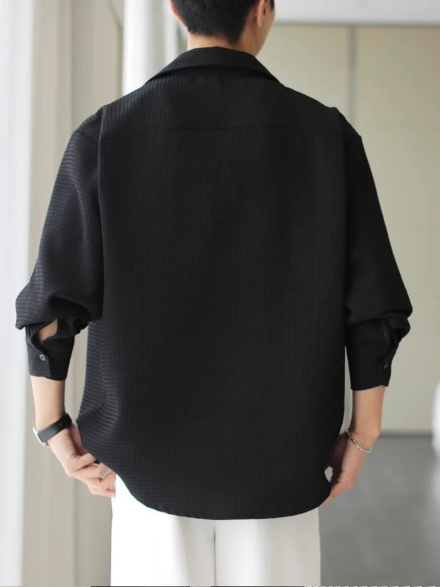 

Slim Fit, корейский Sle, мужской, летний, тонкий, длинный све, роскошный, простой, с волнистым узором, повседневный, модный, со стойкой, размер Polye...