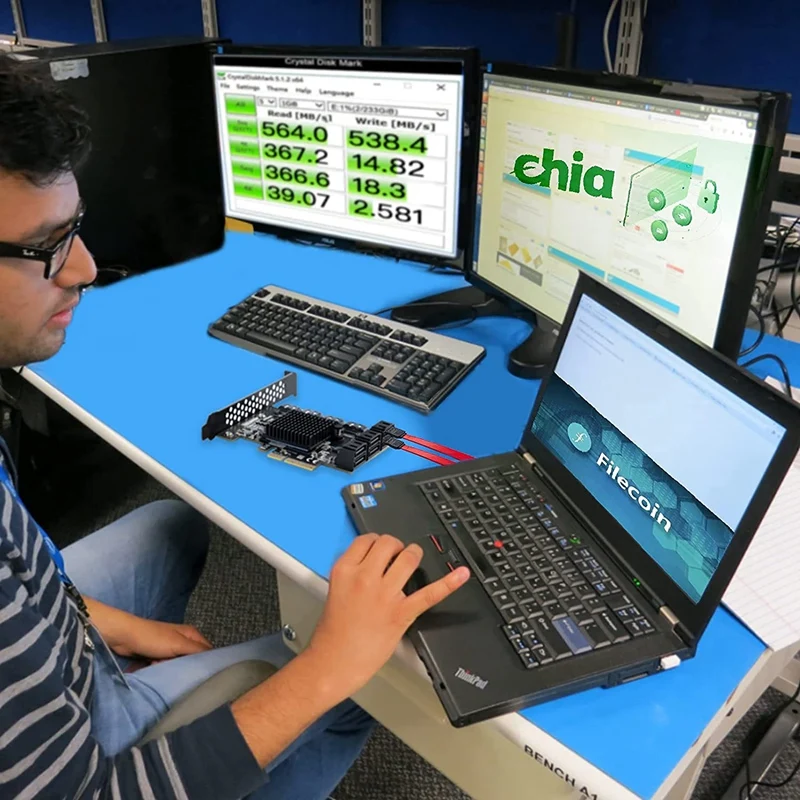 Pcie ke kartu ekspansi Sata, kartu adaptor seri Sata Pci Express 10 Port 6 Gbps dengan 10 kabel Chip SATA: ASM 1166