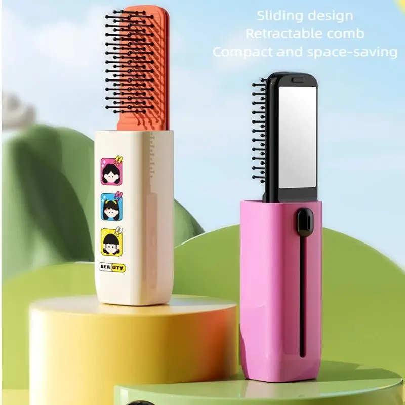 Mini peine retráctil de bolsillo con espejo, cepillo de masaje portátil para salón, viajes, herramientas de estilismo de maquillaje al aire libre, 1 Uds.