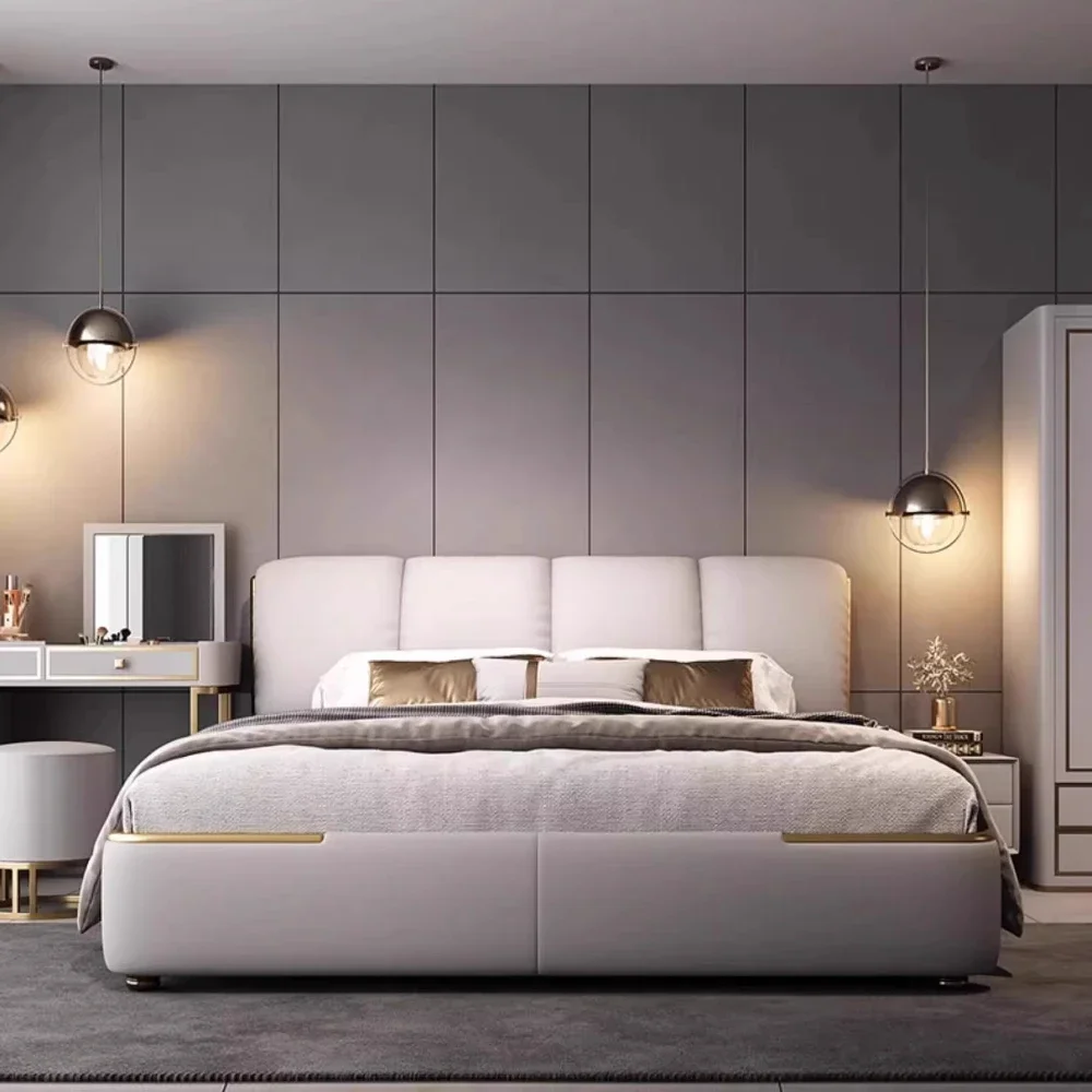 Marcos de cama modernos y elegantes, camas minimalistas europeas francesas para niños, tapicería doble, muebles para el hogar de Hotel Mobili Per La Casa