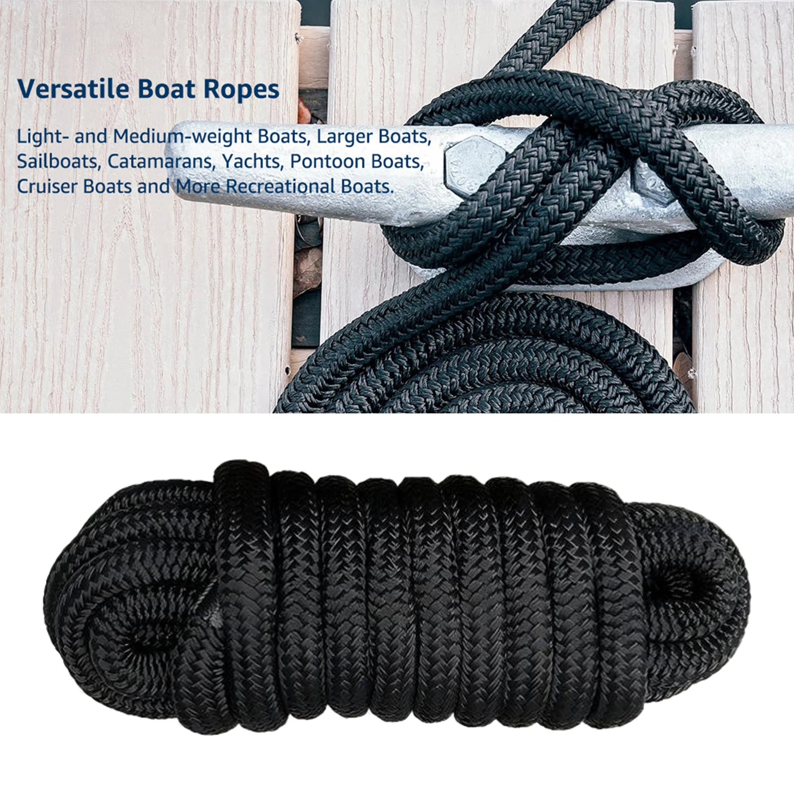 Línea de muelle para barcos marinos, línea de acoplamiento de nailon trenzado doble, líneas de amarre marinas, cuerda, accesorios fuertes para barcos yates