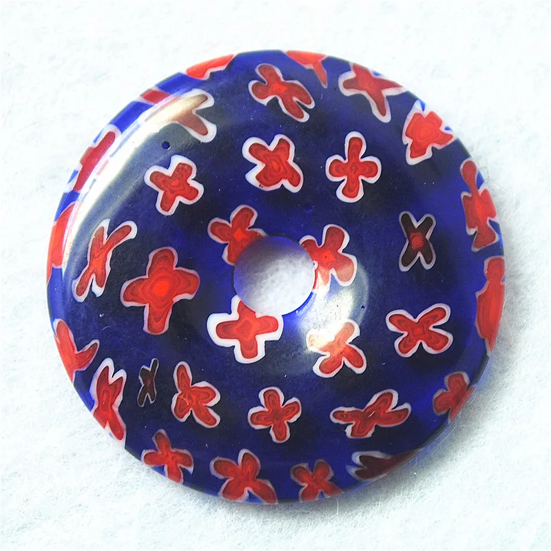 1PC New Red Glass Pendants Cross Surface Donut Shape 35MM DIY Jewelry Accessories Making Your Own Necklace Parts