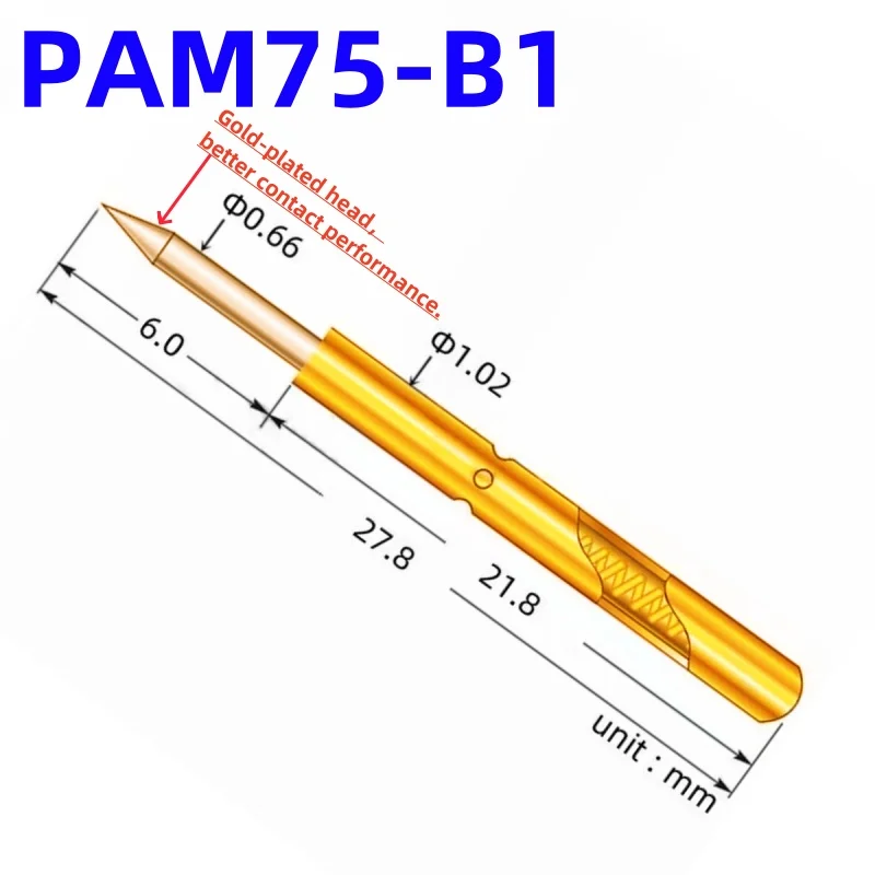 20/100PCS PAM75-B1 Spring Test Probe PAM75-B Test Pin Test Tool 27.8mm Dia 1.02mm Needle Tip Dia 0.66mm Pogo Pin PM75-B PM75-B1