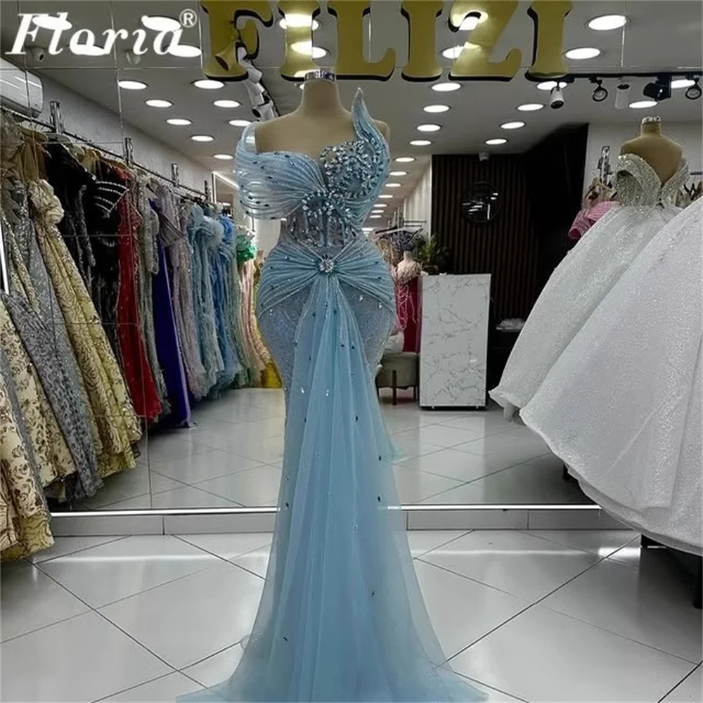 

Elegant Ruffles Evening Dresses Robes De Soiree Arabic Dubai Beaded Cocktail Dress Vestidos De Gala Customized Prom Party Gowns