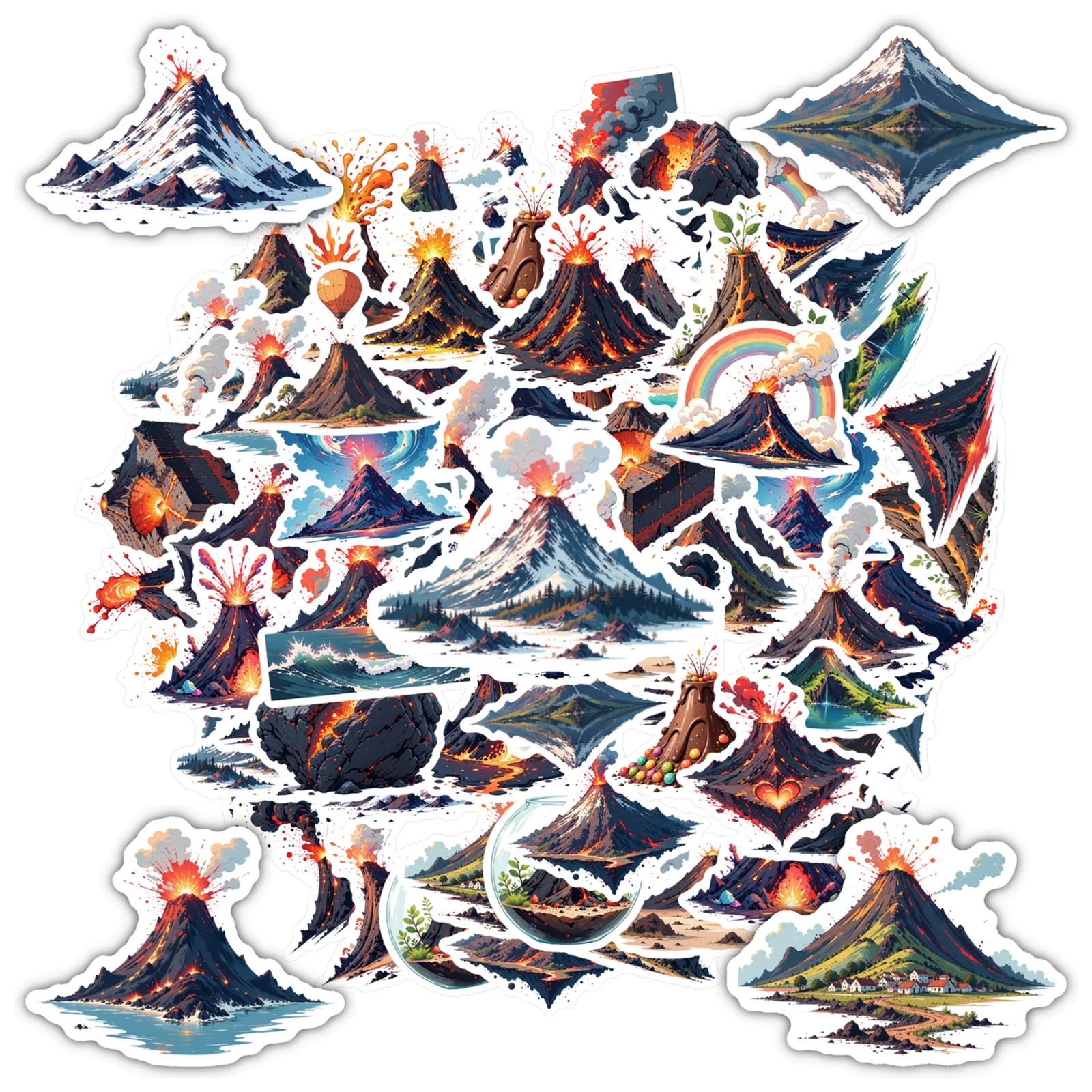 35pcs Cartoon Eruption Stickers Vibrant Volcano Nature Decals Stickers For Suitcase Fridge Phone Luggage Laptop Guitar