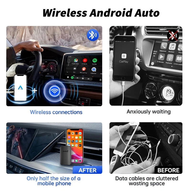 Carlinkit A2A Wireless Carplay Adapter Auto Smart Ai Box Plug And Play Wifi BT Auto Connect For Wired Android Auto Cars