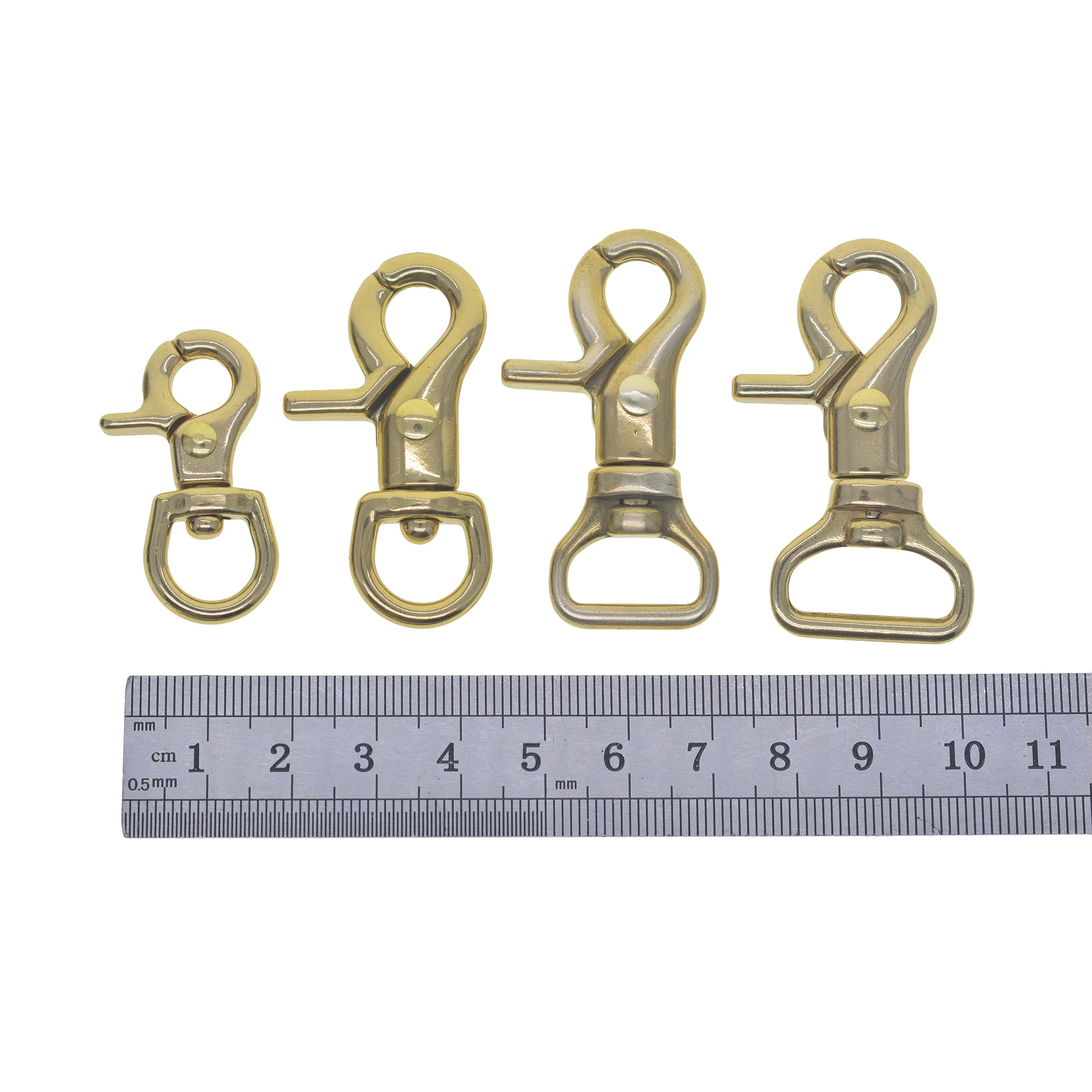 assorted sizes Solid Brass Swivel Spring Snap Hooks Keychain lobster claw clasp with D ring pet horse leash leather DIY links