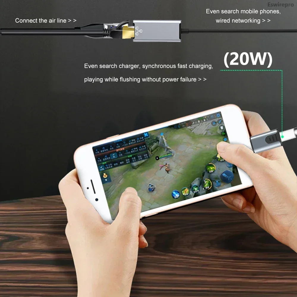Internetowy adapter sieciowy RJ45 Ethernet LAN dla Lightning iPhone 14 13 12 11 8 7 6 5 /iPad/iPod z portem adaptera ładowania 20 W — zdjęcie produktu 4