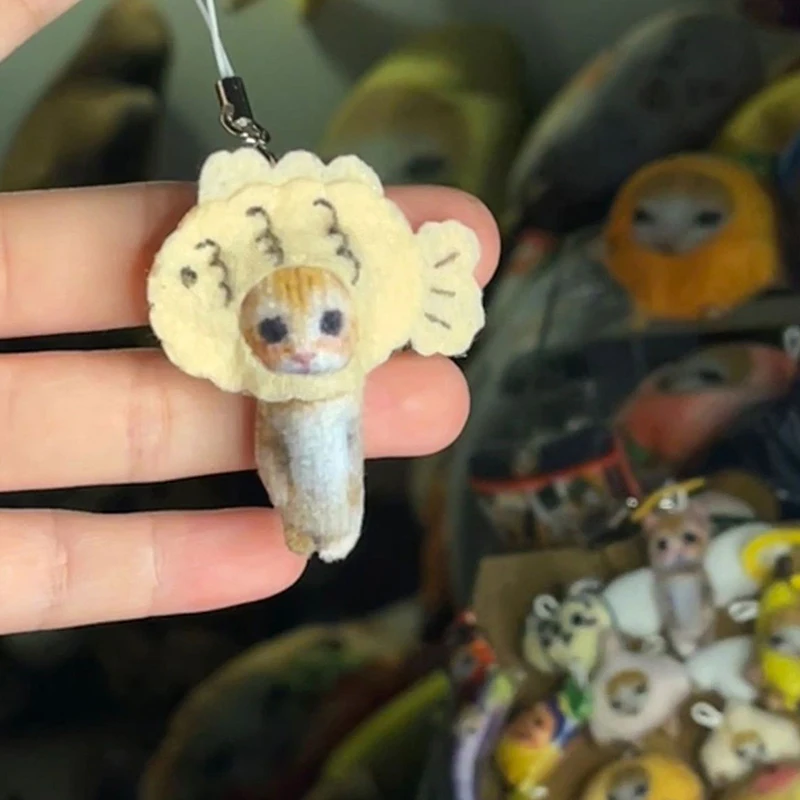 Funny Meme Taiyaki Cat Felt Pendant Cute Mini Cat Phone Bag Charm Creative Weird Cat Keychain Handmade DIY Ornament Funny Gift f