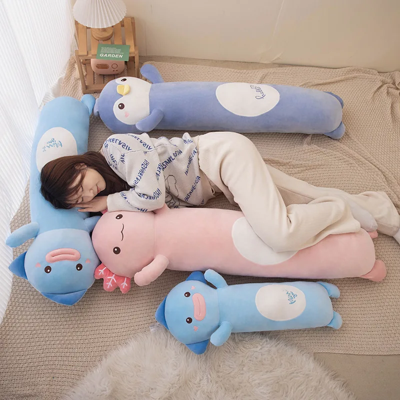 Creative Long Axolotl Pillow Plush Toys Anime Stuffed Penguin Doll Cartoon Room Decor Pillow Birthday Xmas Gifts