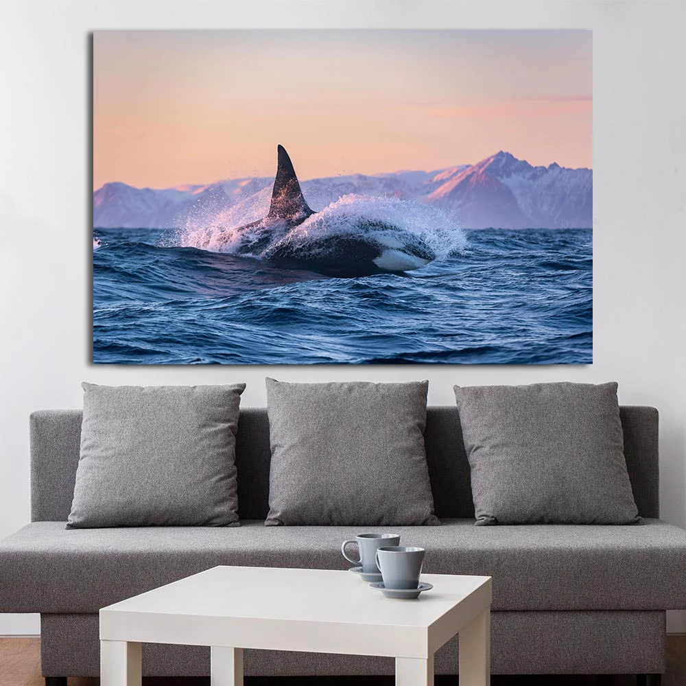 1PCS Frameless Natural Blue Whale Fish Tail Canvas Painting Wall Art Seascape Animal Killer Whale Posters and Prints for Living