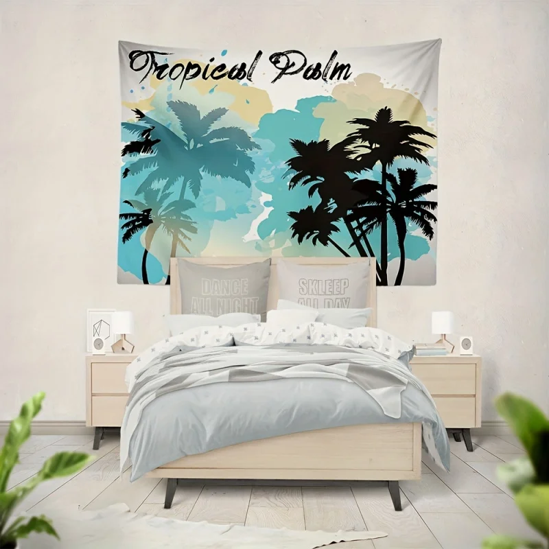 VIKAMA Tropical Palm Tree Watercolor Gradient Tapestry Beach Style Wall Hanging Decor for Bedroom Homestay
