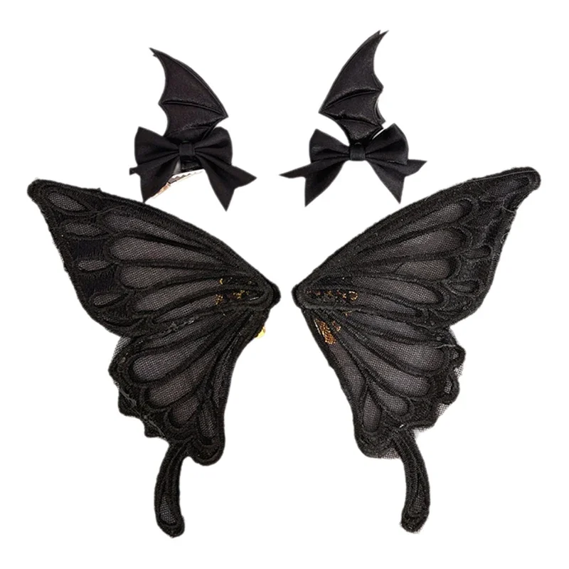 تأثيري القوطية لوليتا أجنحة الملاك دبوس الشعر شيطان غطاء الرأس Harajuku القرن التطريز ريشة مشبك شعر أنيمي هالوين اكسسوارات
