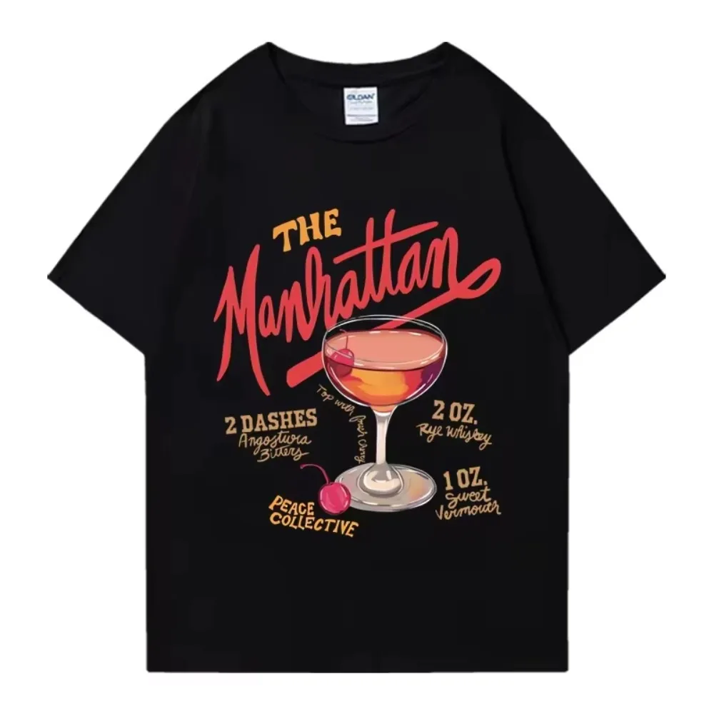 

Мужской и женский топ с коктейльным узором, модный летний новый продукт 2024, полностью хлопковая футболка Y2K Street в стиле хип-хоп с коротким рукавом
