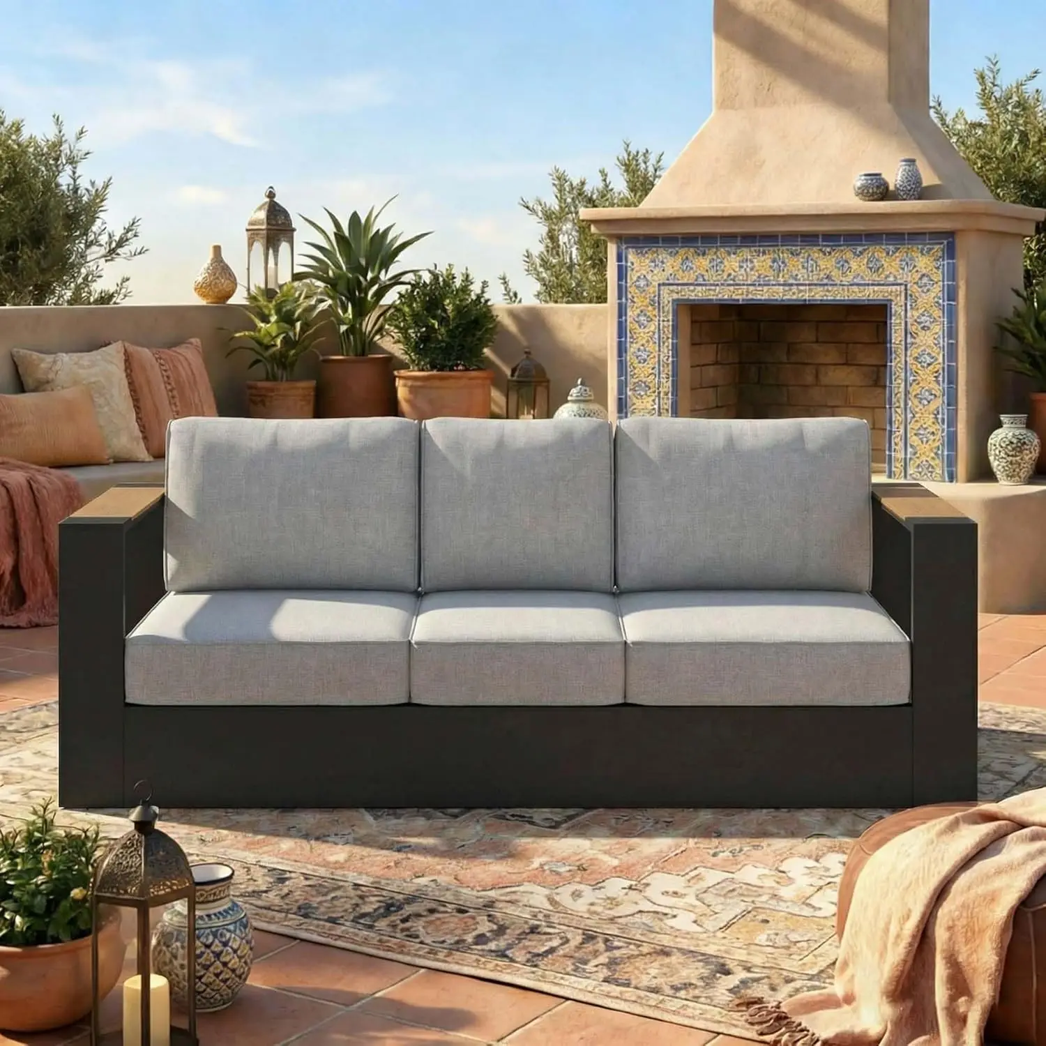 

Комплект садовой мебели из алюминия, 1 шт., увеличенный набор для отдыха на открытом воздухе, 3 места с подушками толщиной 6 дюймов, на заказ