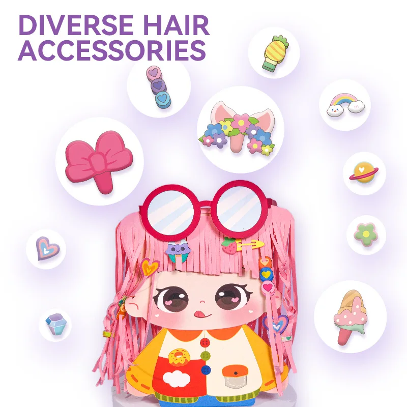 Paquete de Material de bricolaje hecho a mano de dibujos animados de estilista de diseñador de estilismo, accesorios de Clip para el cabello de traje de niña, juguetes de estilo para el cabello