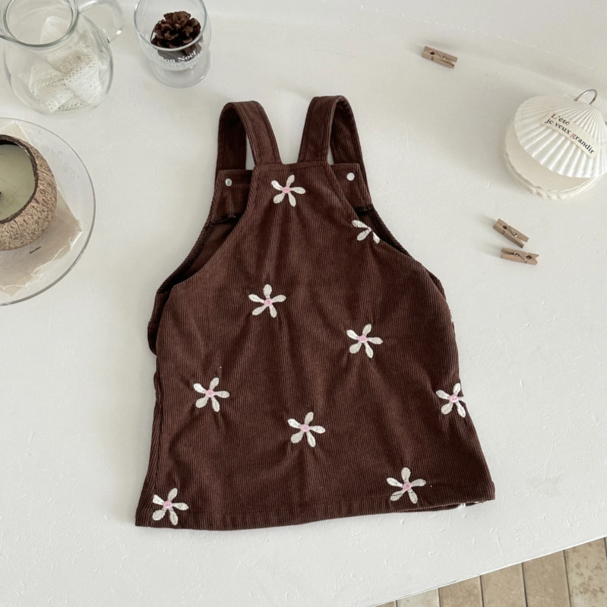 Spring Autumn New Baby Girls Clothes Flower Embroidery Strap Skirt Casual Breathable Cute Sweet Indoor Newborn Clothing ﻿