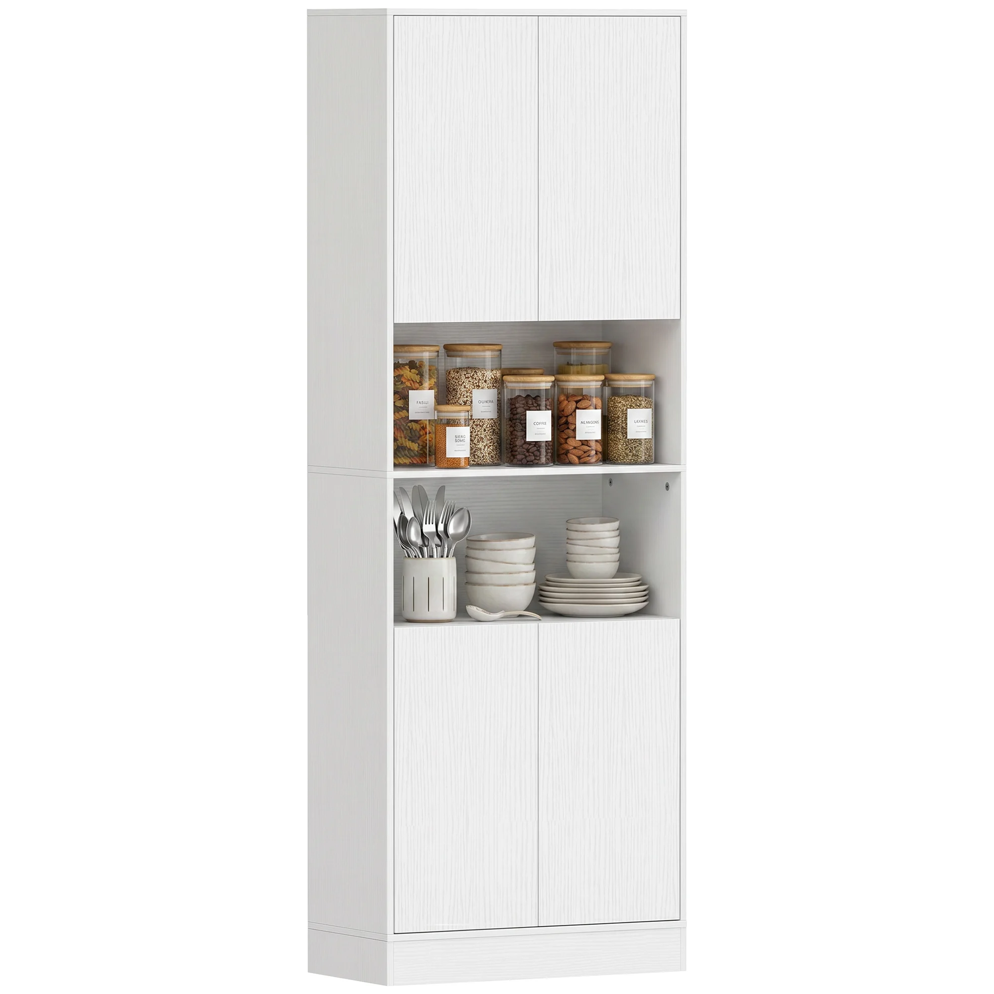 HOMCOM Alacena de Cocina Alta con 4 Puertas Compartimentos Abiertos Blanco