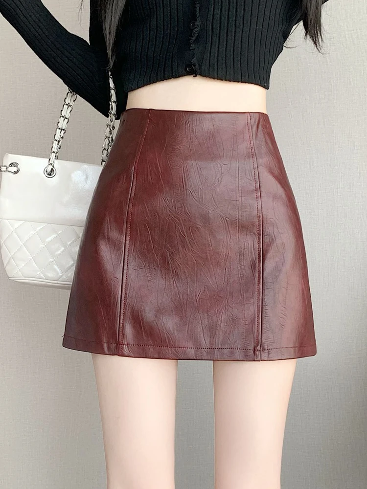 

Ankela High Waist PU Leather Skirt Women's Style A-Line Short Skirt Bodycon Design Prevents Exposure Autumn New Arrivals