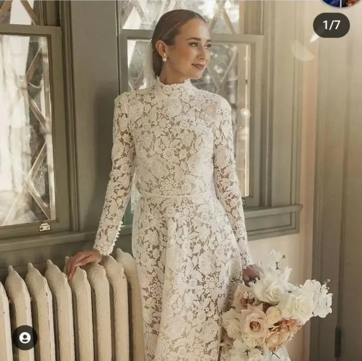 Oloey Vintage Full Lace A Line Trouwjurken Sexy Rugloze Hoge Hals Rugloze Sweep Trein Bruidsjurken Robe De Mariage Custom