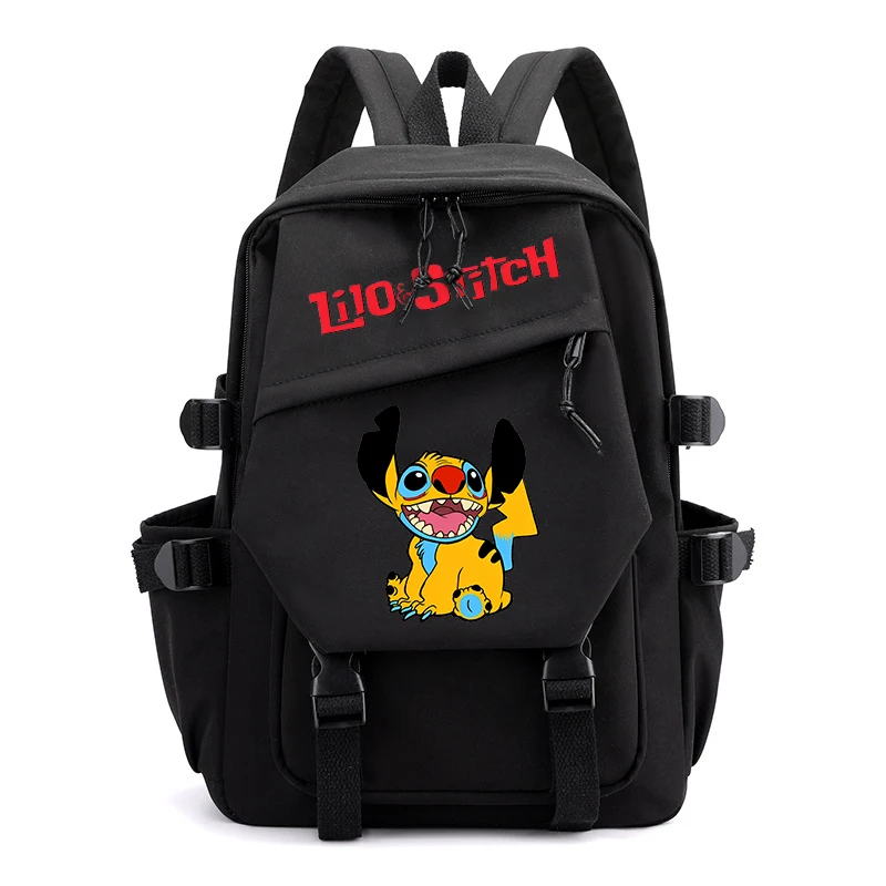 Cute stitch print student schoolbag kids backpack black casual bag for girls