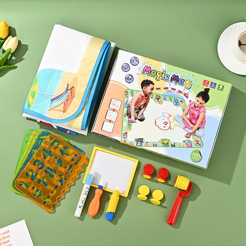 Kids Magic Water Drawing Mat Reusable Water Writing Cloth 100x80cm Fabric Doodle Painting Pad Early Learning Toy for Toddlers