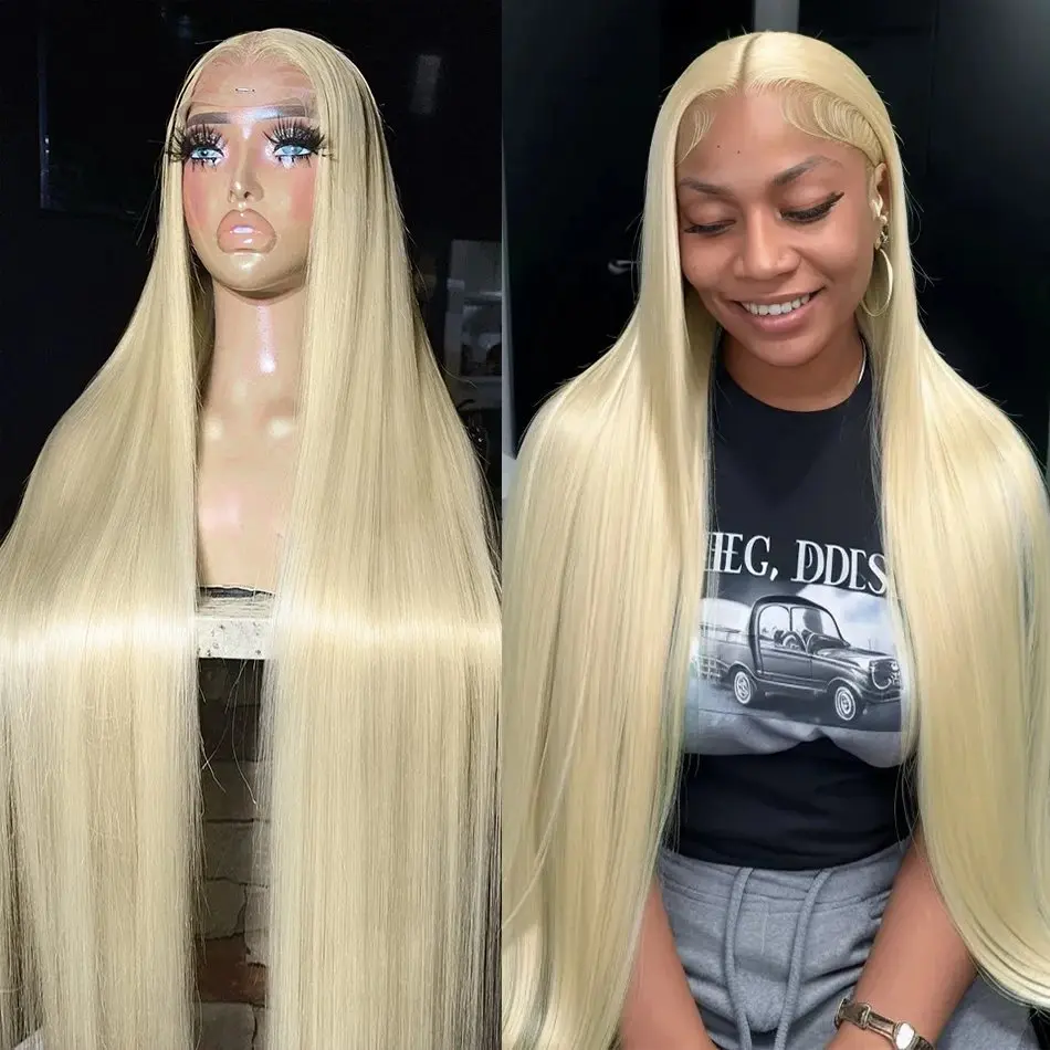 Blonde 13x4 HD Lace Frontal Wig 13x6 Glueless Blonde 613 Human Hair Wig Straight  Bleached Brazilian 150 Density 20 inch